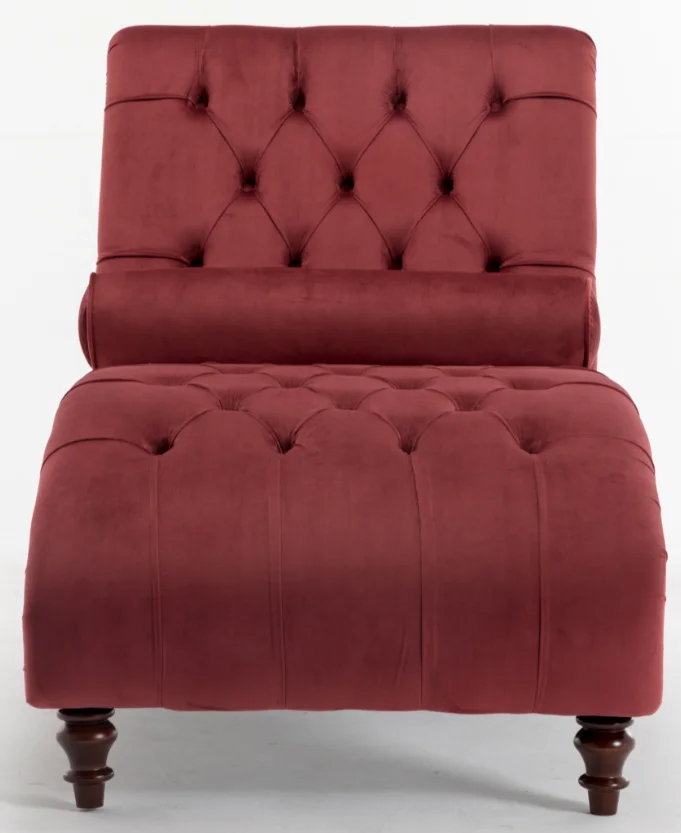
Long chaise lounge velvet fabric buttons design wooden legs home funiture 
