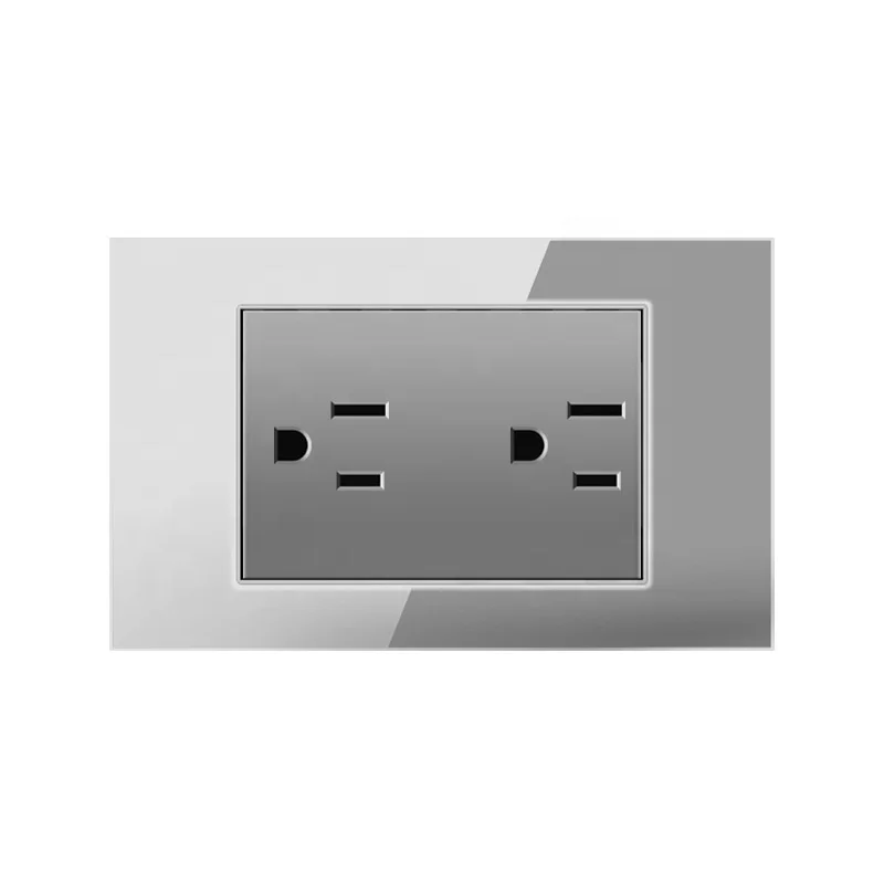 118 Grey American Standard Japanese Canada Brazil Thailand Wall Switch Socket Crystal Glass Panel 2 Gang 2Way USB Socket