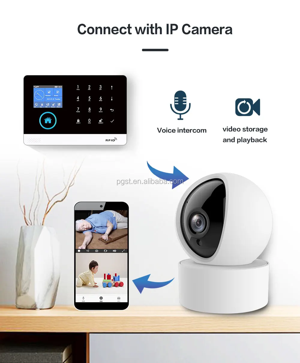 PGST Wifi GSM Autodial iOS Android Mobile Control Home Security Alarm System for Smart Home House Safety