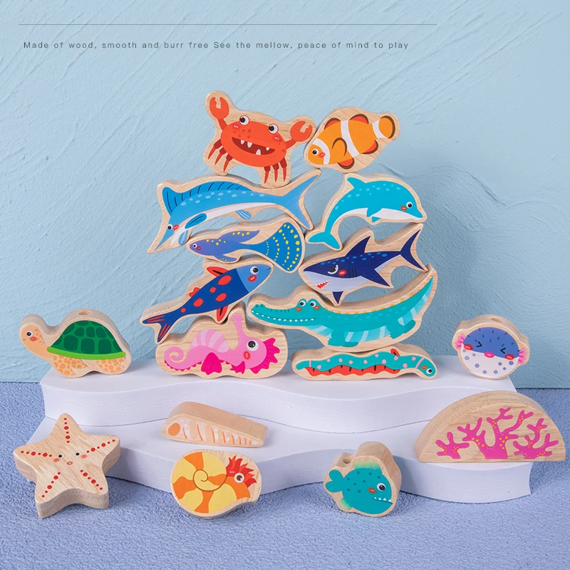 Early Childhood Education Wooden Animal Balance Stacking Building Blocks Game Pirate Ship Stacking High Baby Educational Toys