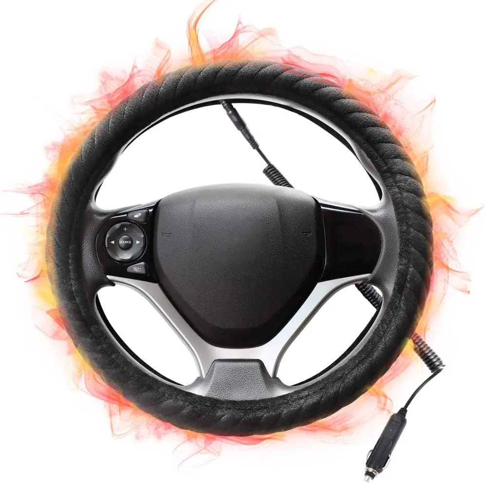 
Factory directly batch 12V luxury suede Fabric winter keep warm heating car steering wheel cover 