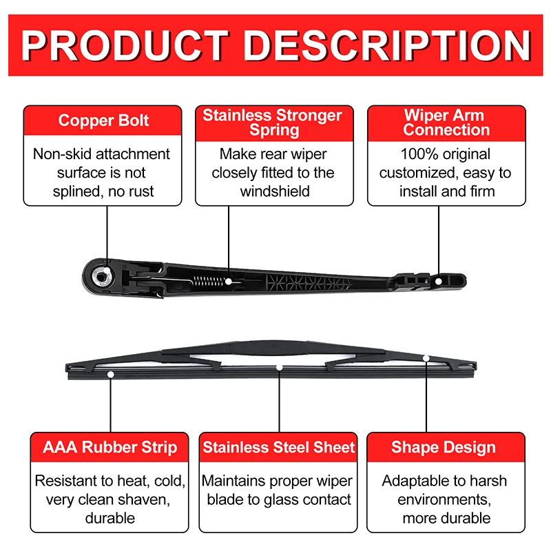 Kction Factory OEM Genuine Original Equipment Replacement Fit For Honda Pilot 2009-2015 Rear Wiper Blade Arm Set OE 76720SZAA02