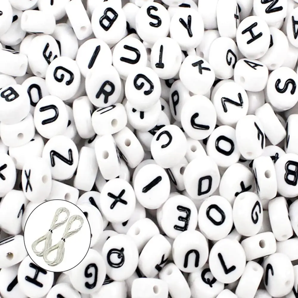 7mm 100pcs Acrylic Alphabet Beads Round Acrylic Alphabet Letter Beads A-Z Heart Pattern Beads for DIY Jewelry Making Bracelet