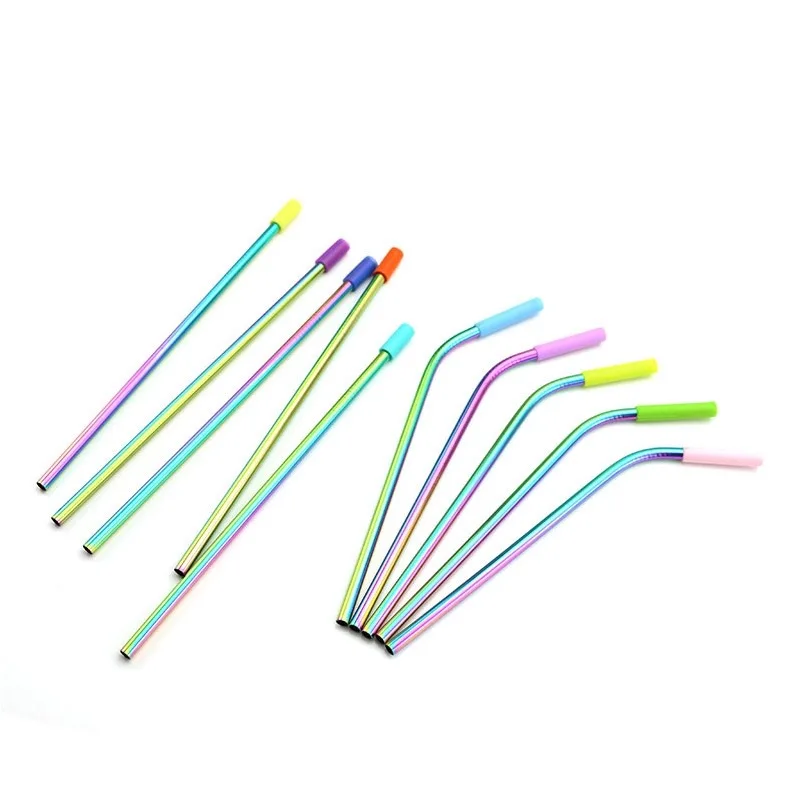 8mm 10mm 12mm Wholesale Reusable Straws Tips Silicone Collapsible Drinking Steel Straw Covers Travel Case
