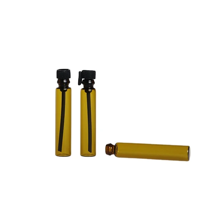 1mlEmpty Perfume Sample  clear Mini Glass Refillable Sample Vial Containers with black Cap for Aromatherapy, Essential Oil