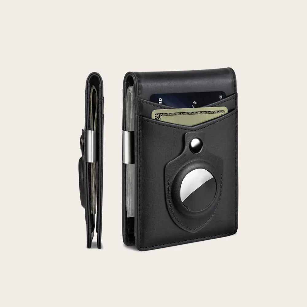 Custom logo Luxury Slim Card Holder Wallet Money Clip Rfid Leather Wallet for airtag Bifold Wallet