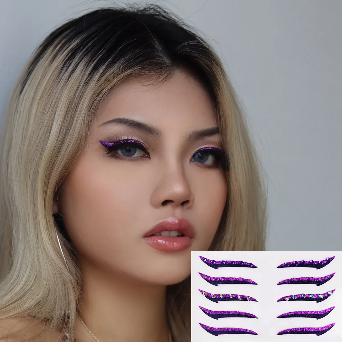 Custom European Self Adhesive Double Eyelid Sticker Paste Eye Shadow Eyeliner Sticker With Rhinestone