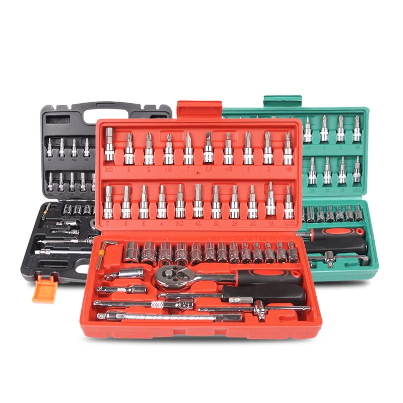 46 sets of auto repair tools & auto maintenance tool  extension ratchet wrench repair kit combination socket