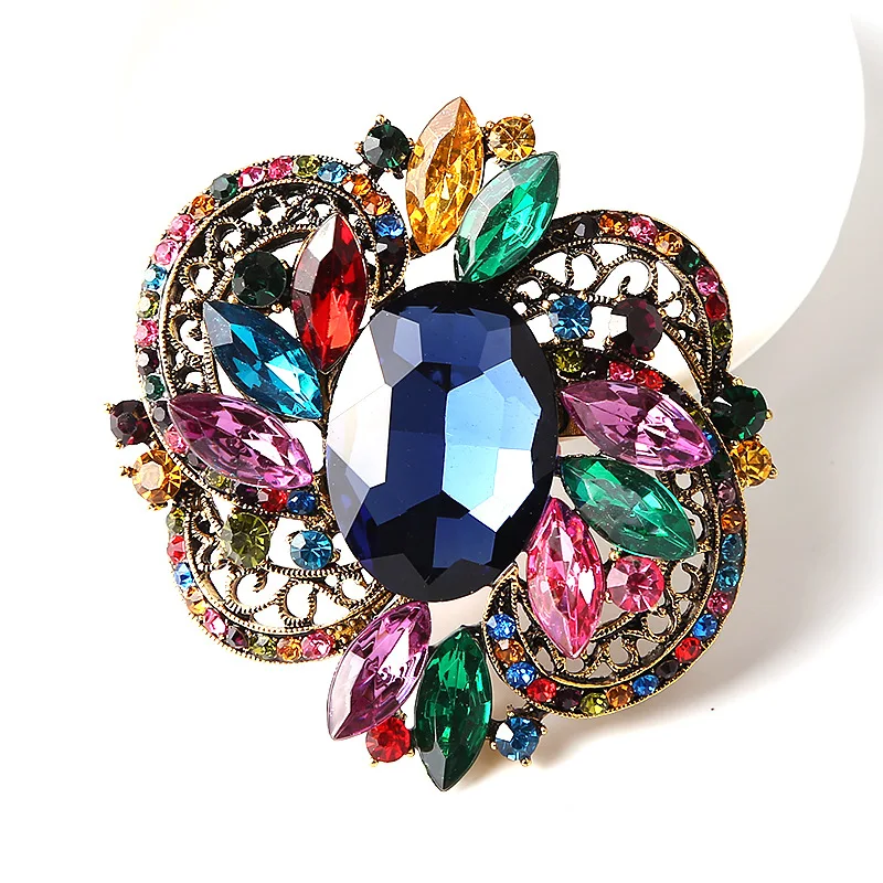 LUOXIN Hot Sale Wedding Jewelry Crystal Rhinestone Statement Brooch Pin Flower Dress Accessory Brooches