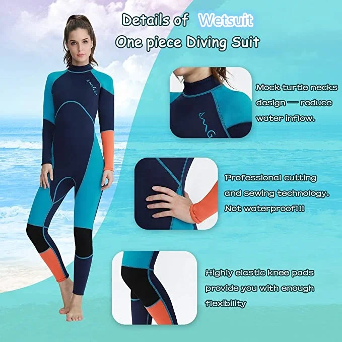 Women 3mm Neoprene Full Body Long Sleeves Scuba Diving Suits Back Zipper Swimsuit for Scuba Diving Surf Snorkeling Swimming