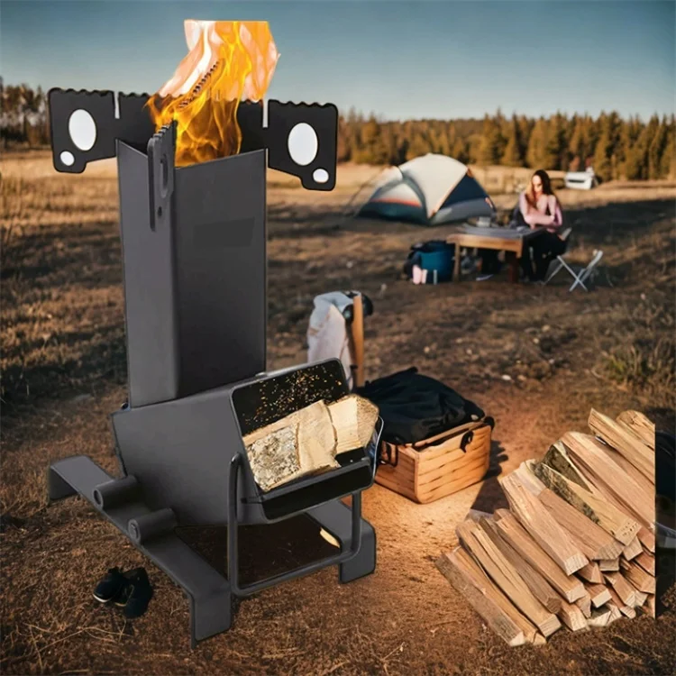 Portable Rocket Stove Heavy-Duty Cast Iron Wood Burning Stove For Camping Grill Outdoor