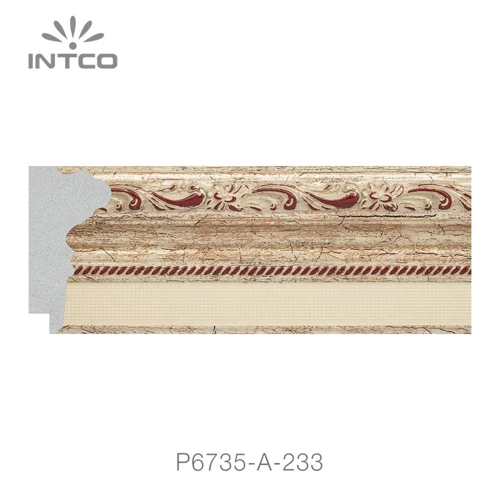 INTCO P6735-A-233 Factory Price Decorative Colorful Painting Patina Antique Canvas Art Photo Picture Frame PS Moulding