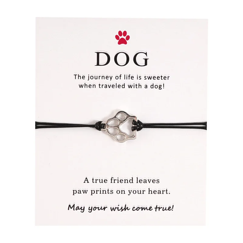 Wholesale Wax Woven Adjustable String Bracelet Fashion Dog Paw Charm Blessing Card Bracelet For Promotional Gifts