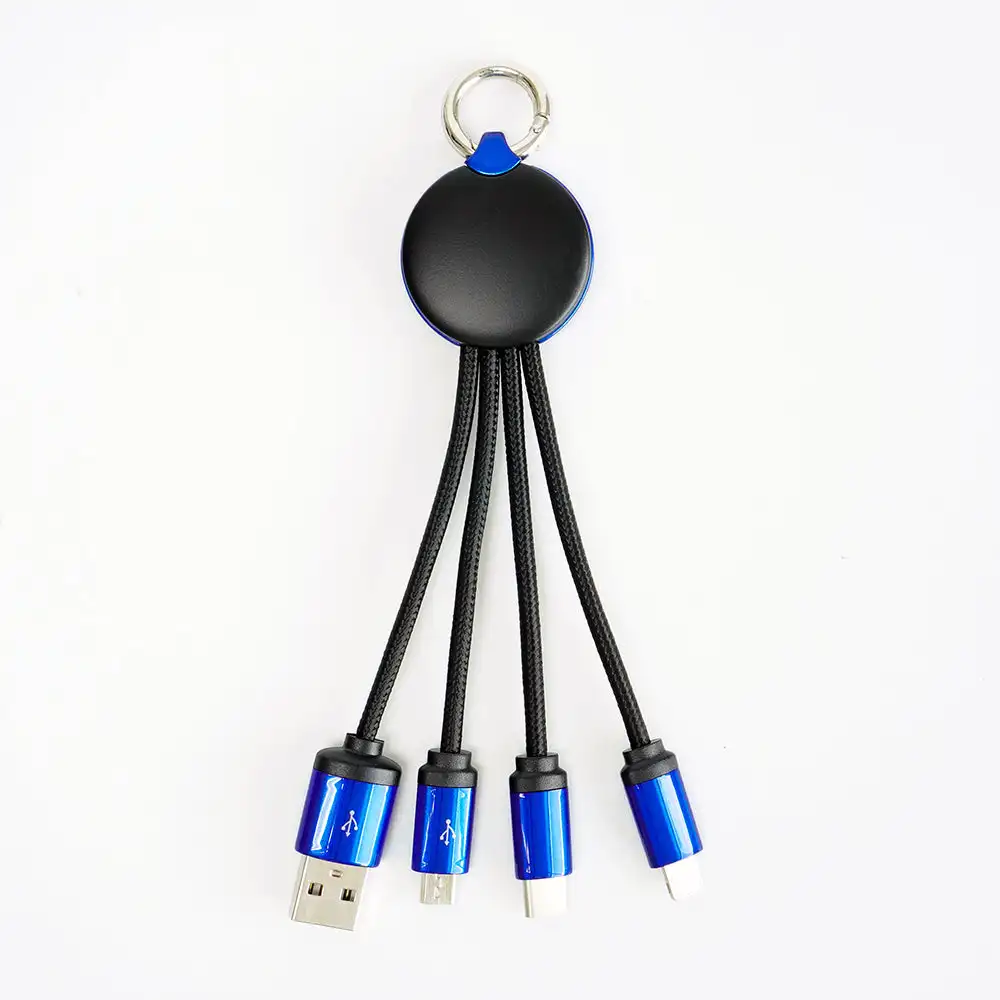 Wholesale Promotional 3 in 1 Keychain Charging USB cable LED 3in1 Charger Cord for iPhone Samsung Huawei
