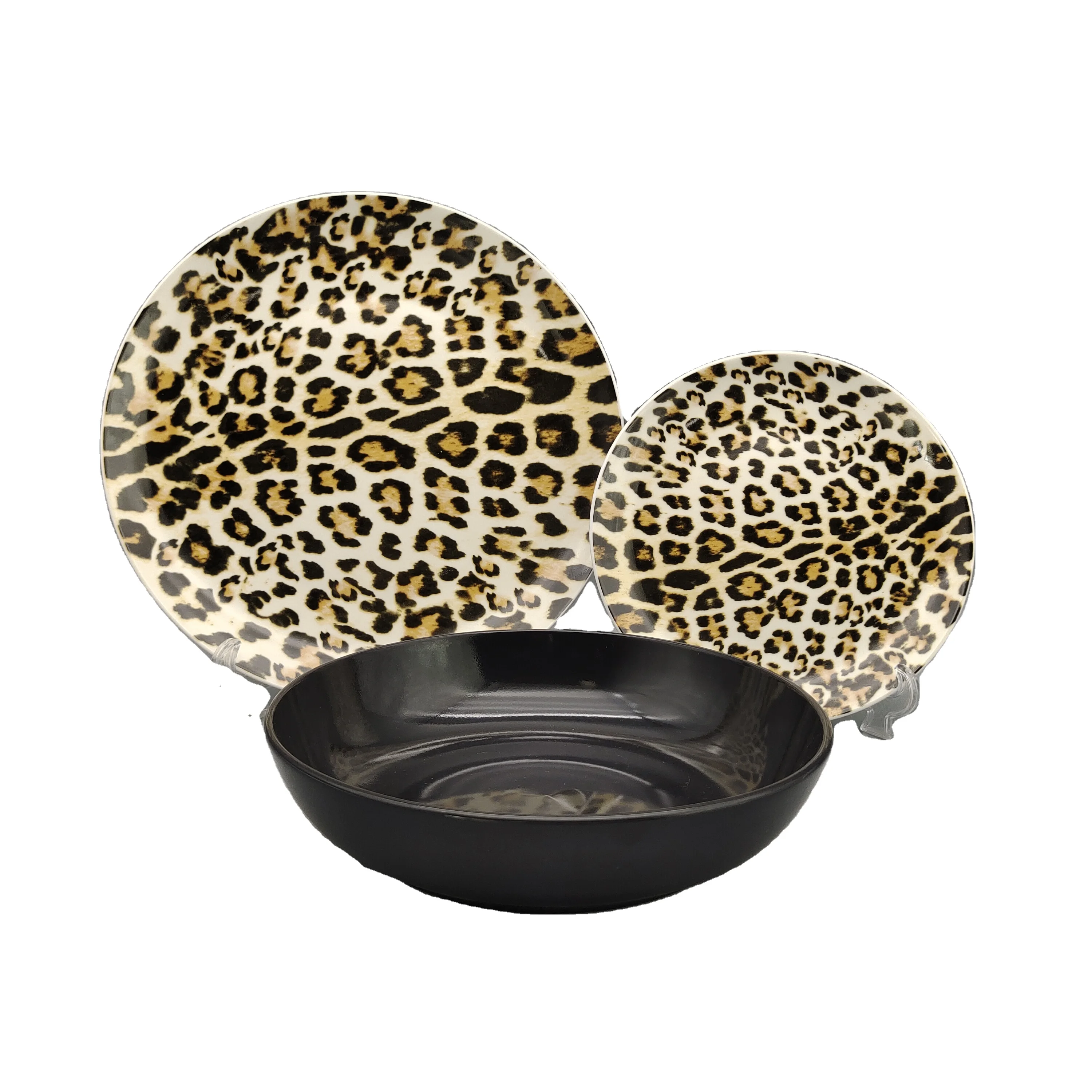 Factory hot selling ceramic dish plate with leopard print decal porcelain ceramic plate