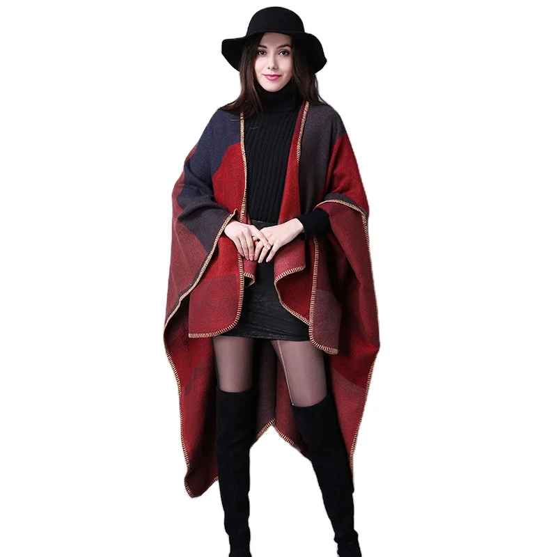 2022 Hot Selling Reversible Shawl Poncho Double Faced Tassels Oversized New Fashion Style Lady Women