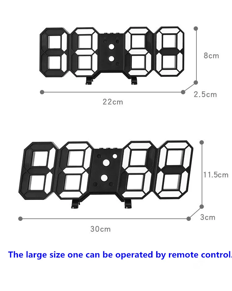 LED Electronic Digital Clock Creative Large 3D Remote Control Wall Clock