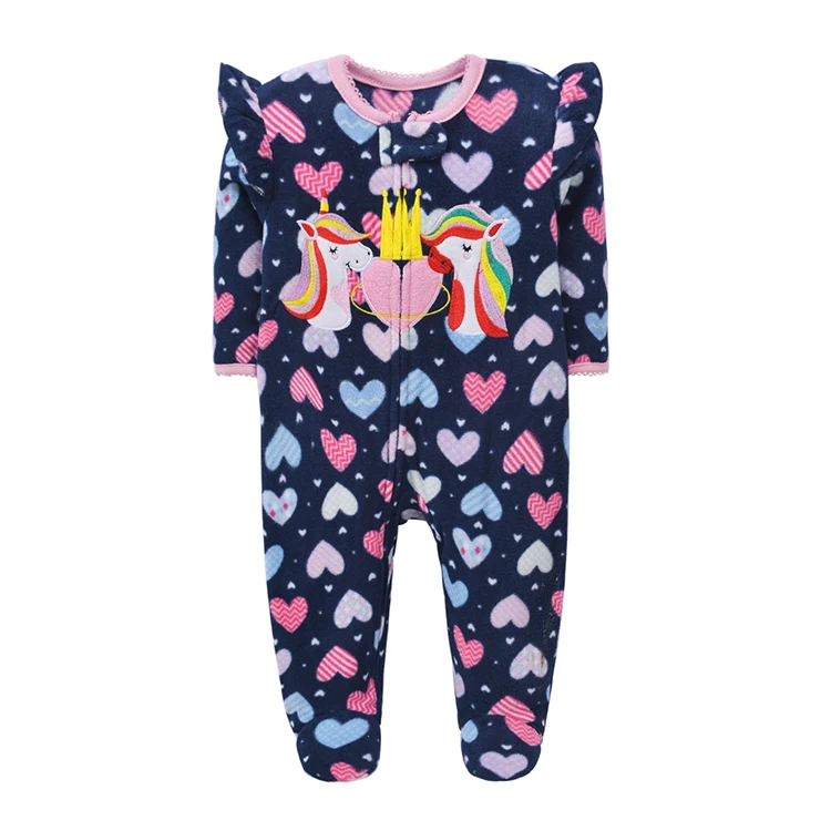 New Born Baby Cloth Winter Polar Fleece Rompers Baby Boy Girl Cartoon Foot Zipper One-piece Pajama