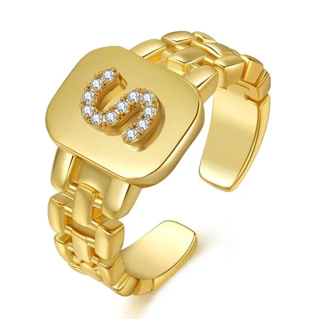 
The blogger has the same ring letter series with real gold-plated jewelry strap design opening colorful couple letter ring 