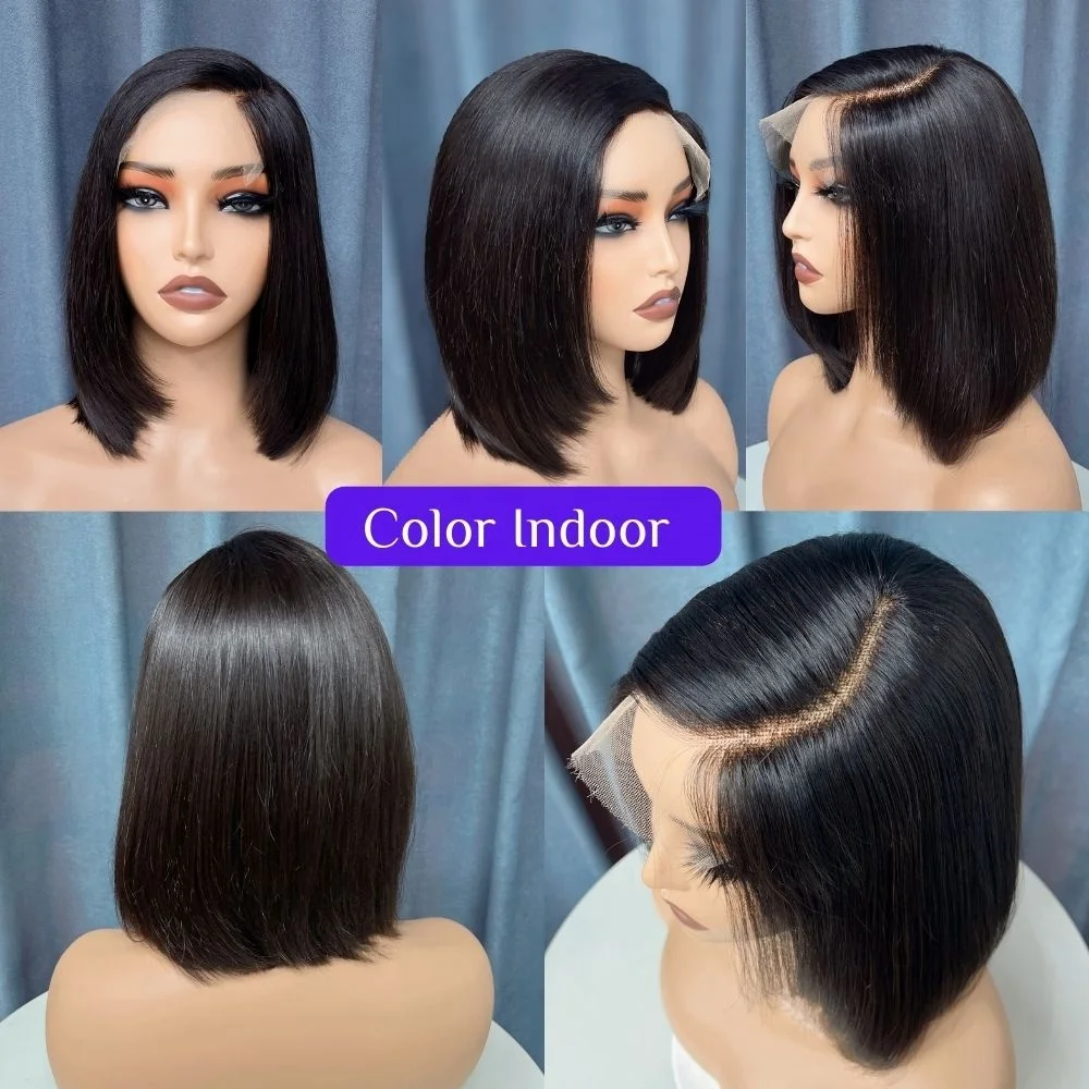 Raw Vietnamese Hair Pre Cut Lace Glueless Short Bob Wig,Natural C Part HD Lace Frontal Wig Human Hair Bob Wigs For Black Women