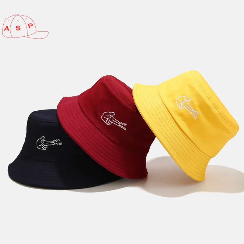2023 Summer Creative Shooting Gesture Embroidery Fisherman Trend Hip Hop Finger Basin Hat Shopping Couples Bucket Hats For Men