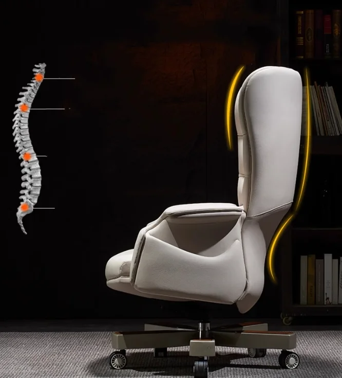 2024 Luxury Factory Price Comfortable White Genuine Cow Leather Strong Quality Big Boss Ergonomic President Office Chair