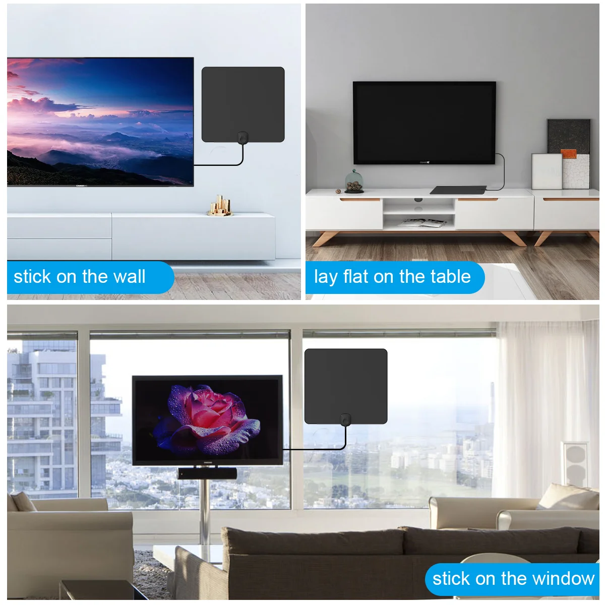 Amplified HDTV Digital indoor TV Antenna Support All Televisions  TV Antenna for Free Local Channels 4K HD 1080P FM/VHF/UHF