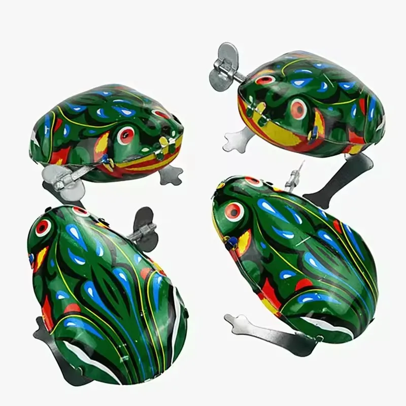 Popular kids classic vintage tin toy Post-80s childhood nostalgia classic jumping frog wind up toys for adults