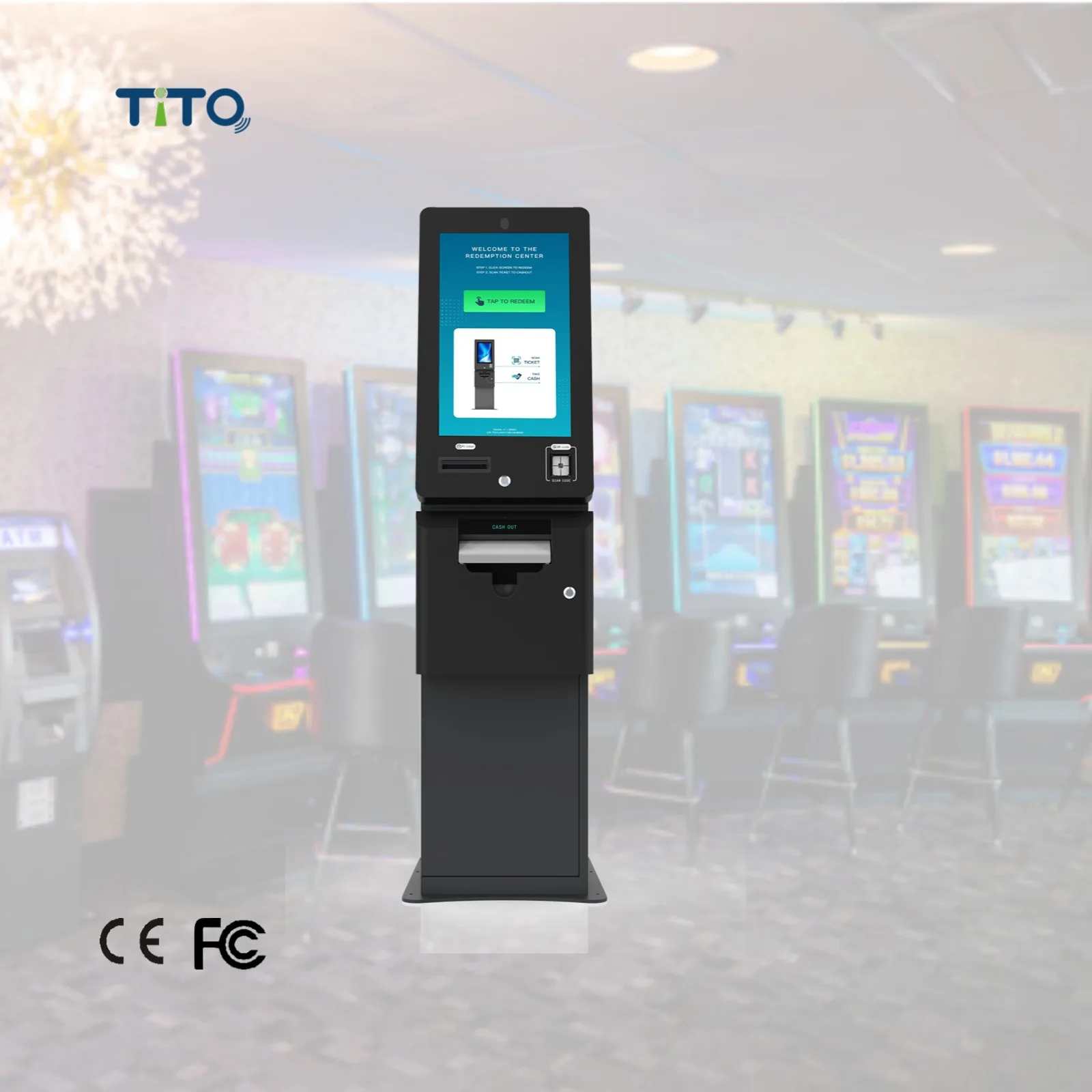 Ticket redeem machine Genmega redemption kiosk with Pyramid printer prominent games board Skill game cabinet