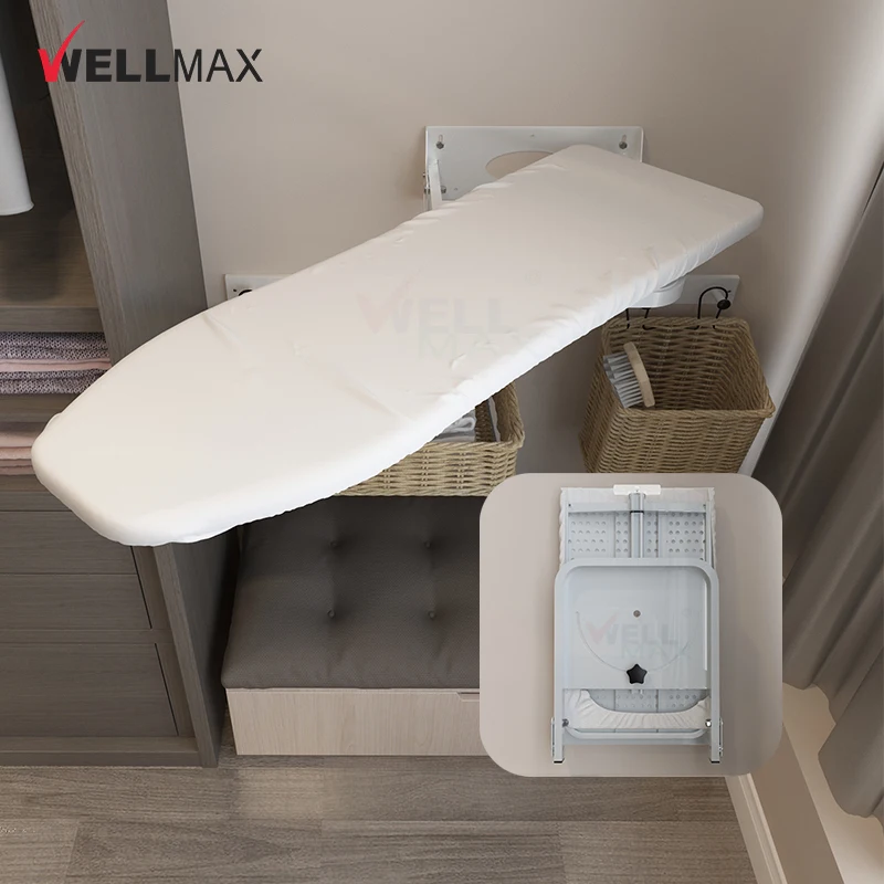 WELLMAX Wall Mounted Iron Table With Heat Resistant Cover 180 Degree Rotation Space-Saving Foldable Ironing Boards