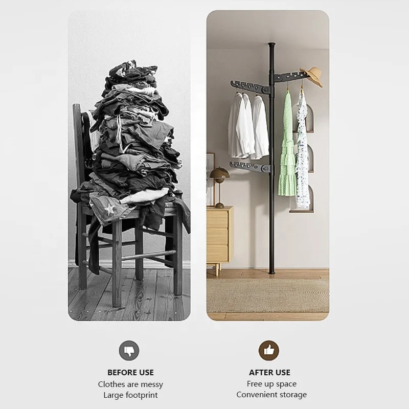 YIJIALE Floor Hanger Clothes Hanging Rack Black Free Standing Portable Coat Rack