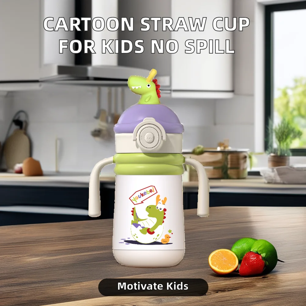 Cartoon BPA-Free Silicone Baby Sippy Cup | Portable Outdoor Water Bottle for Kids | Standard Size with Straw