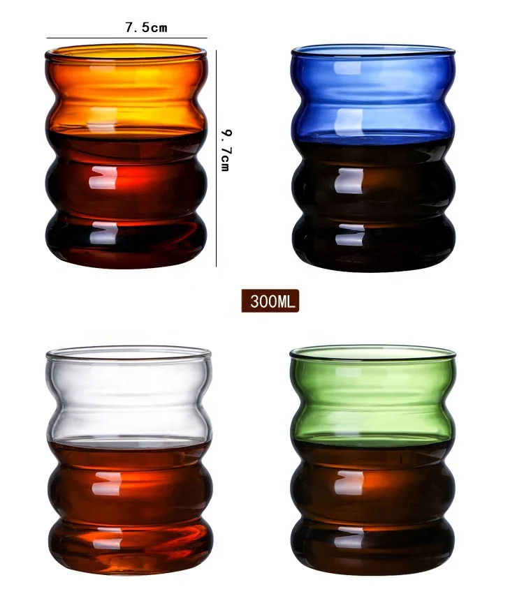 300ml Hot Sale Product Spiral Amber Blue Glass Water Coffee Cup Beverage Milk Tea Cup