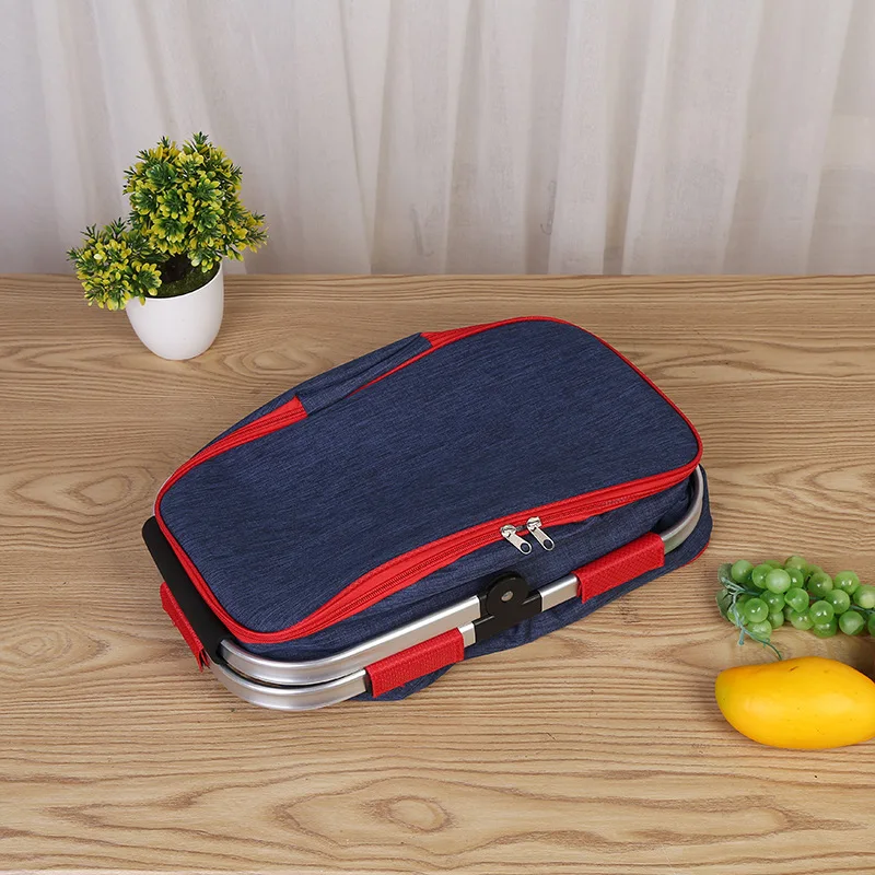 Large Picnic Basket 32L Shopping Basket Grocery Bags Folding Insulated Strong Aluminum Frame Market Basket