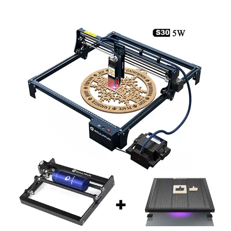 SCULPFUN S30 5W 3-piece/Set Laser Engraver Cutter Automatic Air-assist Laser Engraving Machine with Honeycomb Rotary Roller