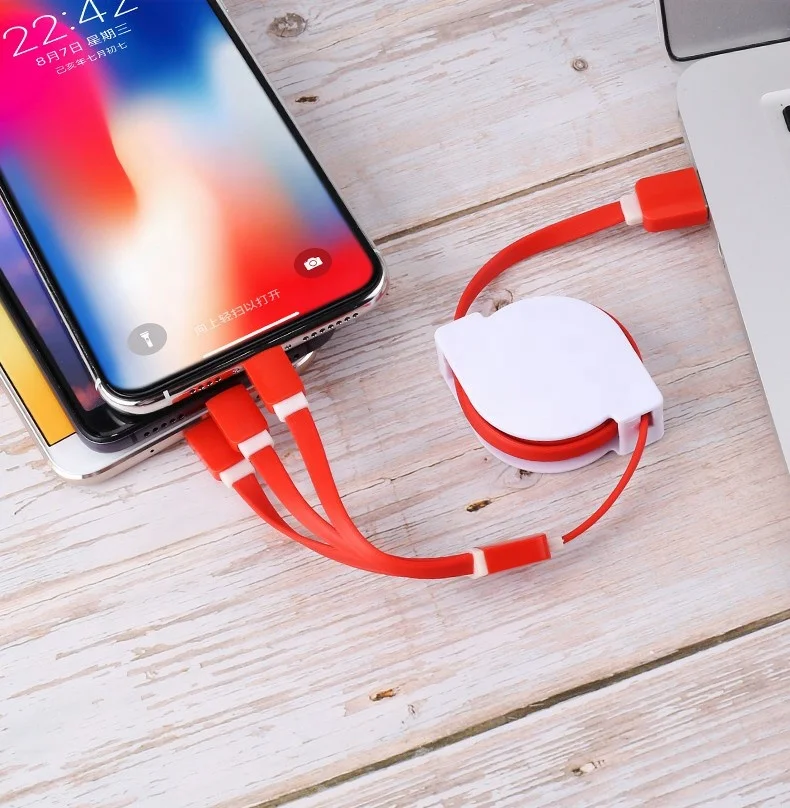 Hot Selling New Arrival  3 in 1 Fast Charging Type C Cable  Retractable Type  C Cable  USB  Cable for Android IOS and Type C