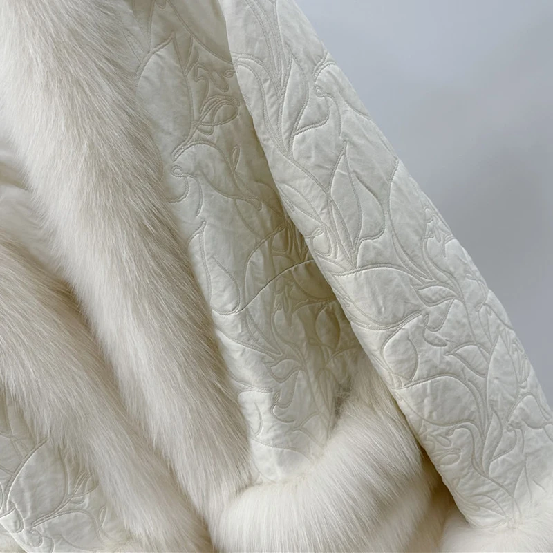 New arrival real fox fur trim down coat women fashion fur style winter jackets custom logo luxury lady fur coats