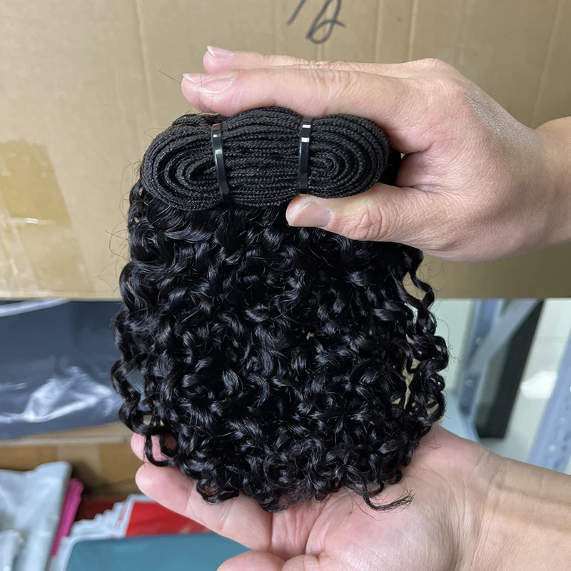 Wholesale virgin pixie curls double drawn,pixie curls human hair, peruvian hair bundles with closure grade 12a pixel curly hair