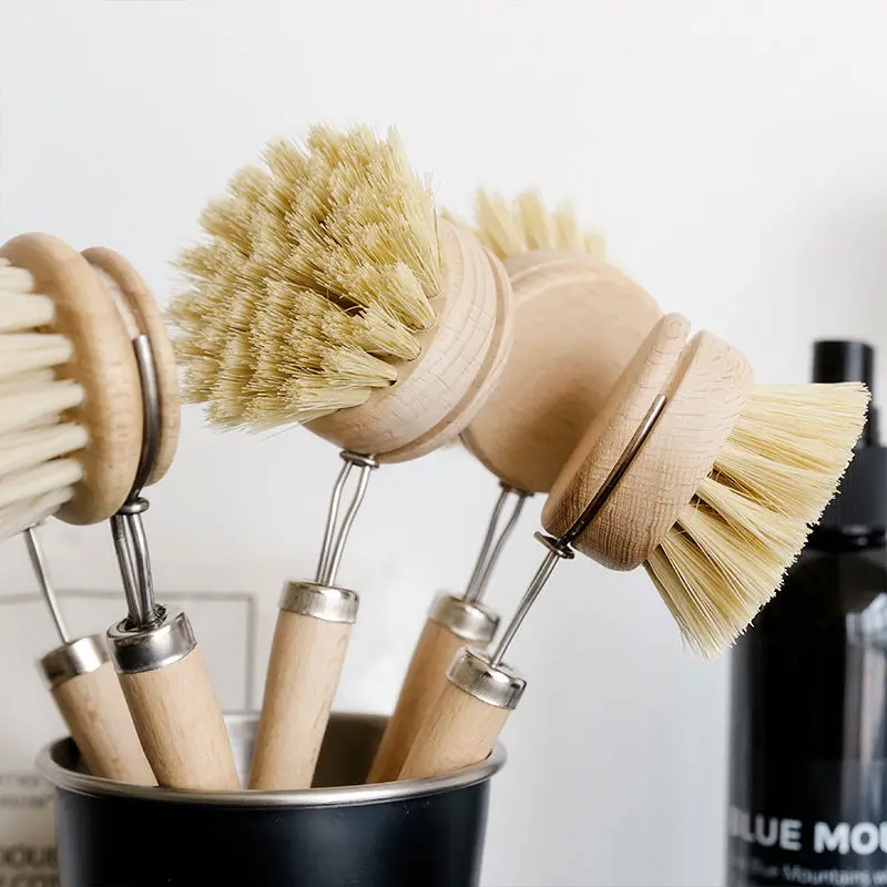 Kitchen Brush Set Floor Vegetable Dish Bottle Pot Brush Sisal Cleaning Brush Fibre Wooden Natural All Masthome Eco Friendly 5pcs