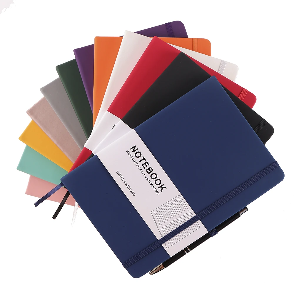 Custom A5 pu leather notebook colorful with pen holder and elastic closure gift
