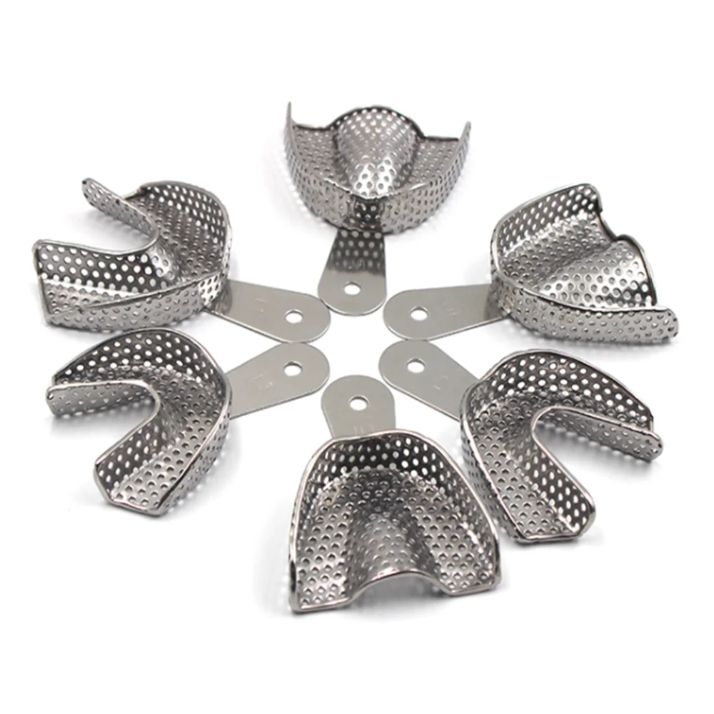 Лидер продаж набор из 6 стоматологических автоклавируемых металлических оттисков нержавеющей стали верхние нижние зубные перфорированные оттиски