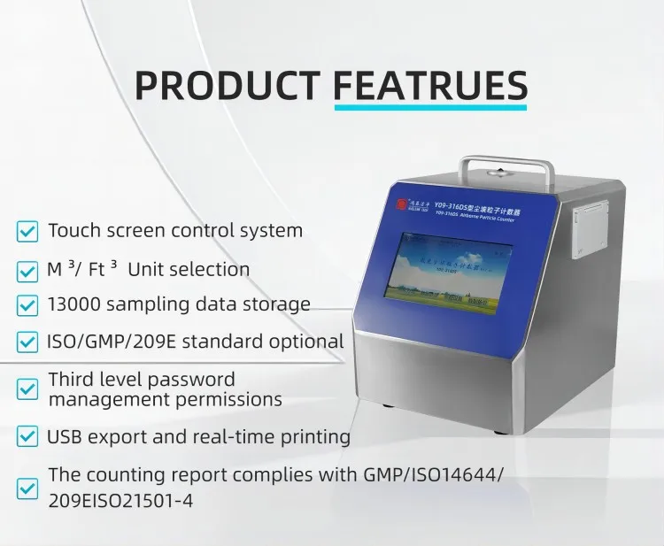 HJCLEAN Y09-316DS 6 Channels   28.3L/min Airborne Particle Counter  with dot matrix printer  su304 house