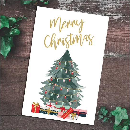 Christmas Cards Gold Foil Holiday Cards with Red Envelopes 6 Assorted Designs featuring Traditional Yuletide Images