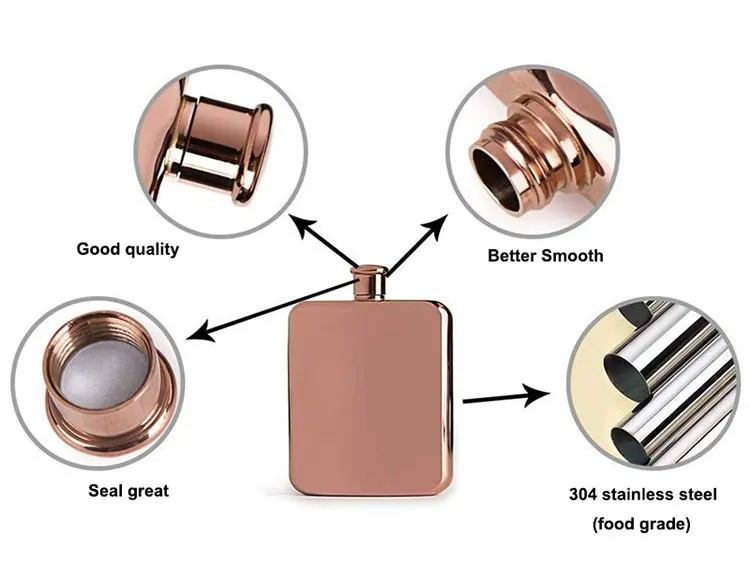 Custom Laser LOGO Camera Shape 7oz Stainless Steel 304 Whiskey Flagon Wine Pot Rose Gold Color Wine Bottle Women Hip Flask