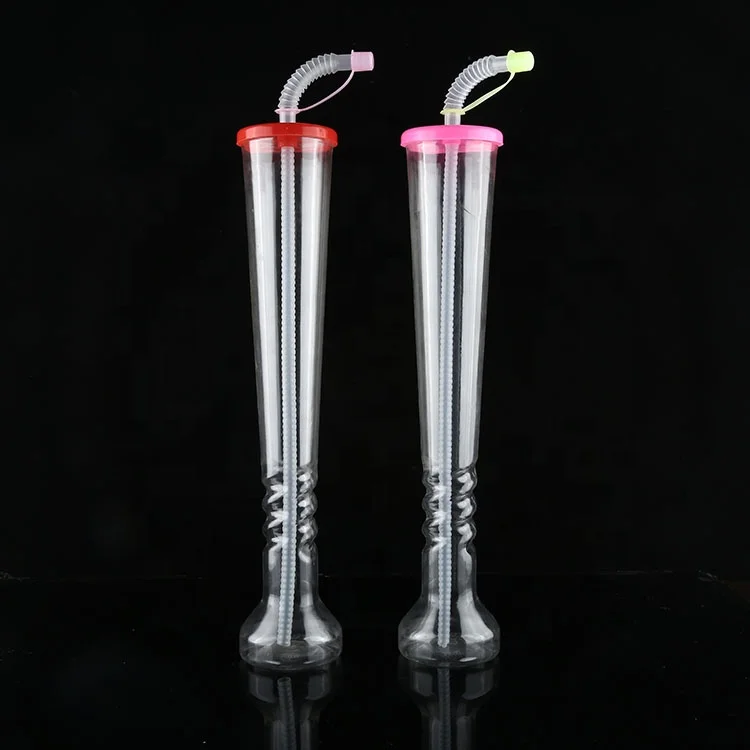 Torch shape 380ml/500ml disposable pet wine bottle plastic slush yard drink ice cup with custom logo