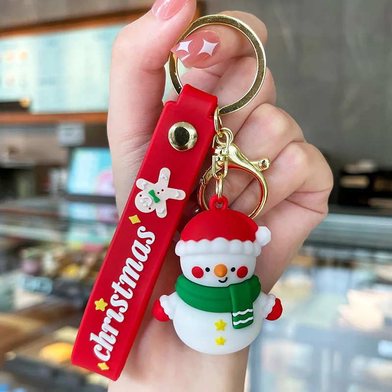 Factory Custom Cartoon Santa Claus Keychain Snowman Doll Toy Key Holder Bag Car Pendant Christmas Holiday Decoration Key Ring