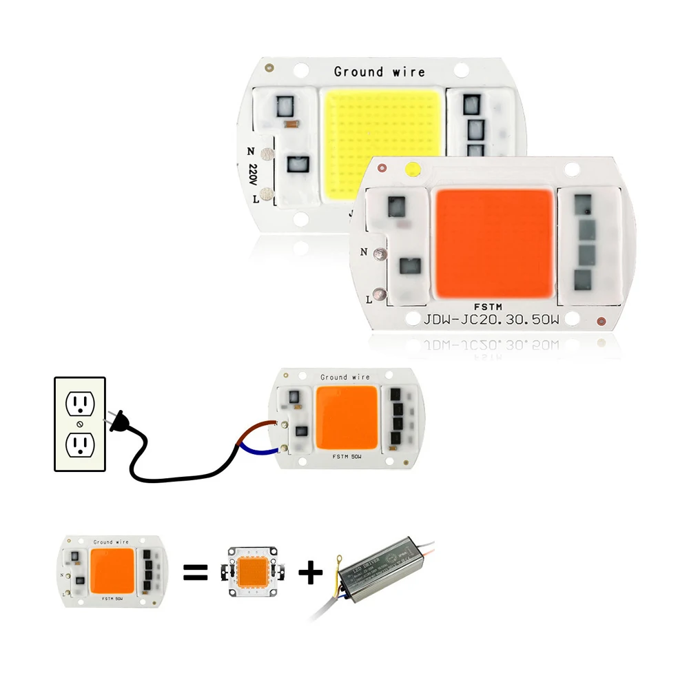 Свет чипы 3000 К 6000 380-680nm Ac220 cob светодиодный чип 220v Чип-диод лампочка светодиодное освещение 50 Вт полный спектр СИД УДАРА огни лампы