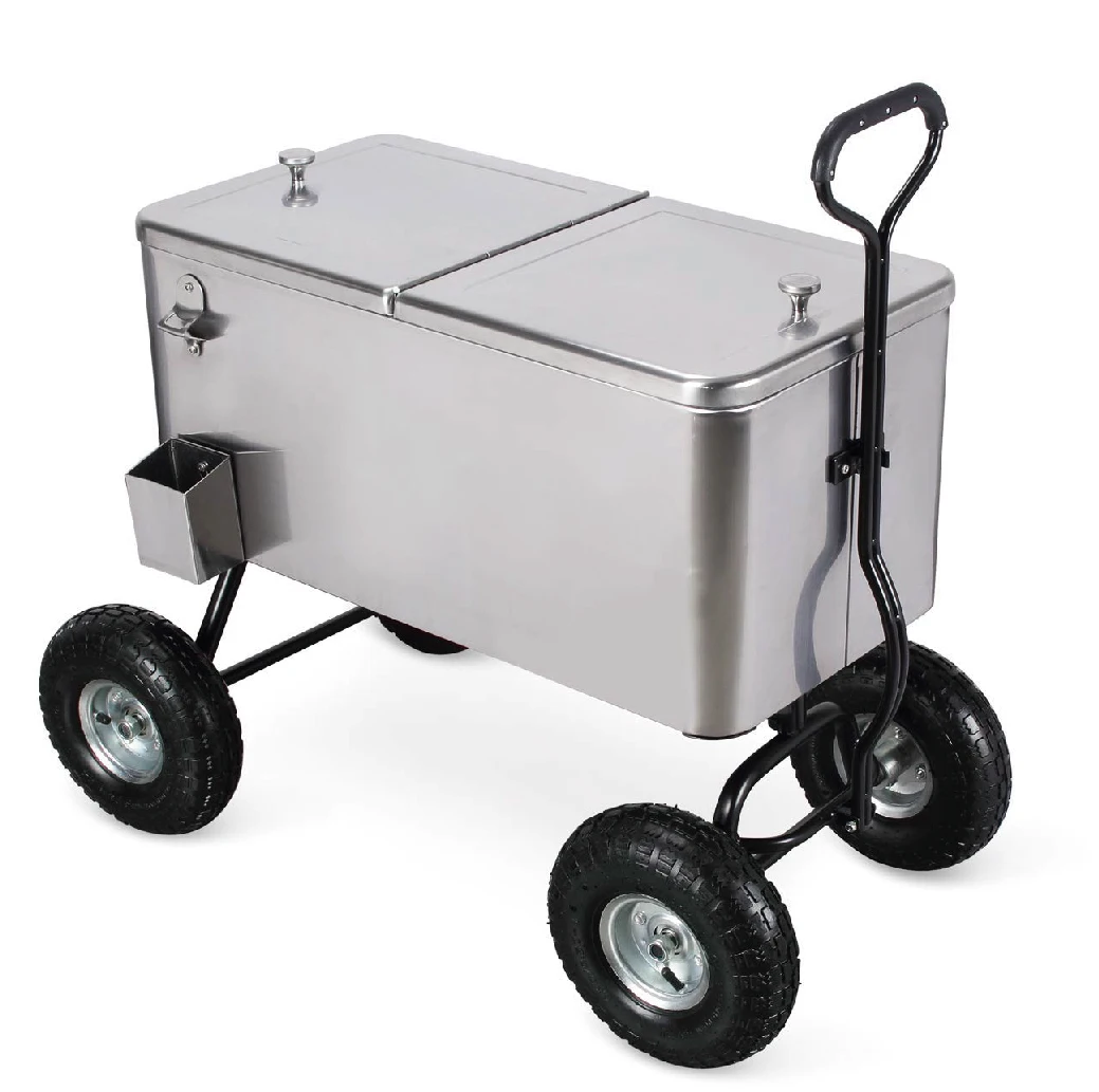 80QT rattan  Cooler Cart With 10 Inch Inflatable Wheels