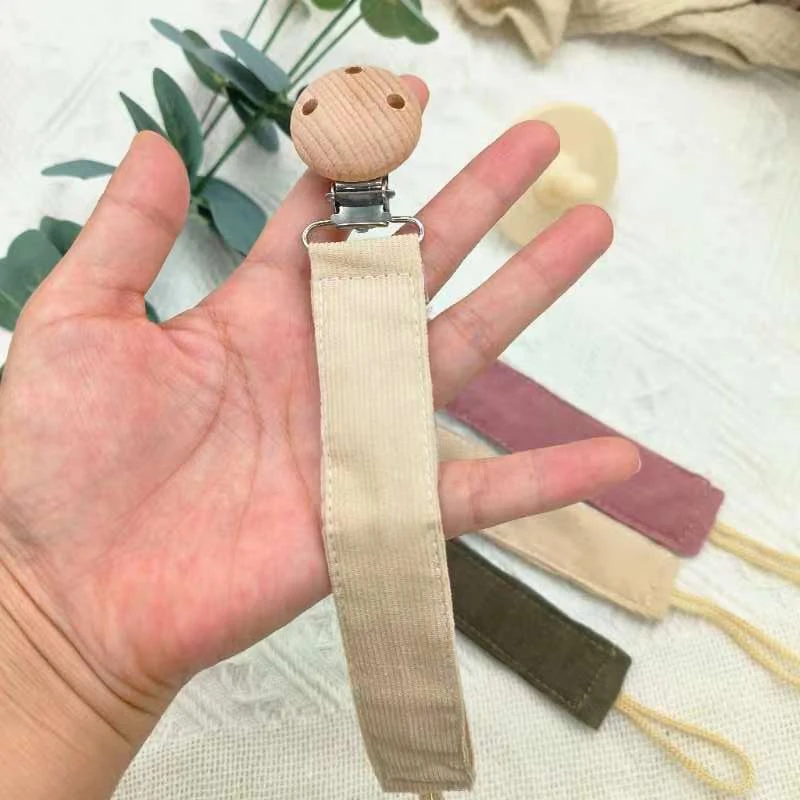 BPA Free Baby Girl Boy Cotton Corduroy Leash Sooth Holder Fabric Pacifier Clip Baby Necessary
