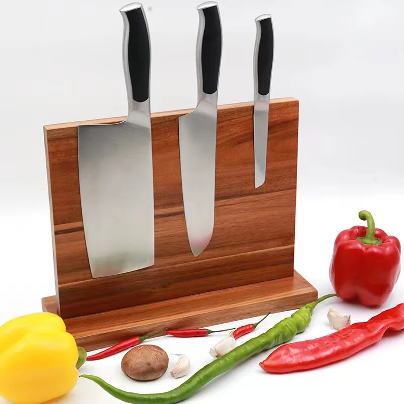 Custom Size Magnetic Knife Block Holder Wood Universal Knife Storage Organizer with Powerful Magnet for Kitchen Counter